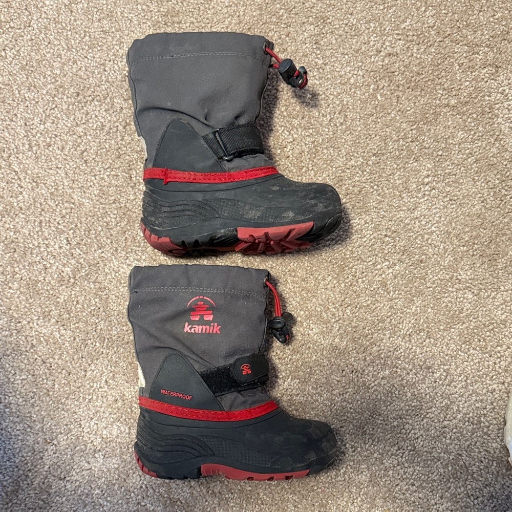 Kamik Kids' Charcoal and Crimson Snow Boots